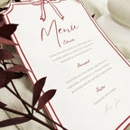 Menú Lazo de Novellie, presentación elegante con diseño de lazo en papel kraft, ideal para eventos y celebraciones.