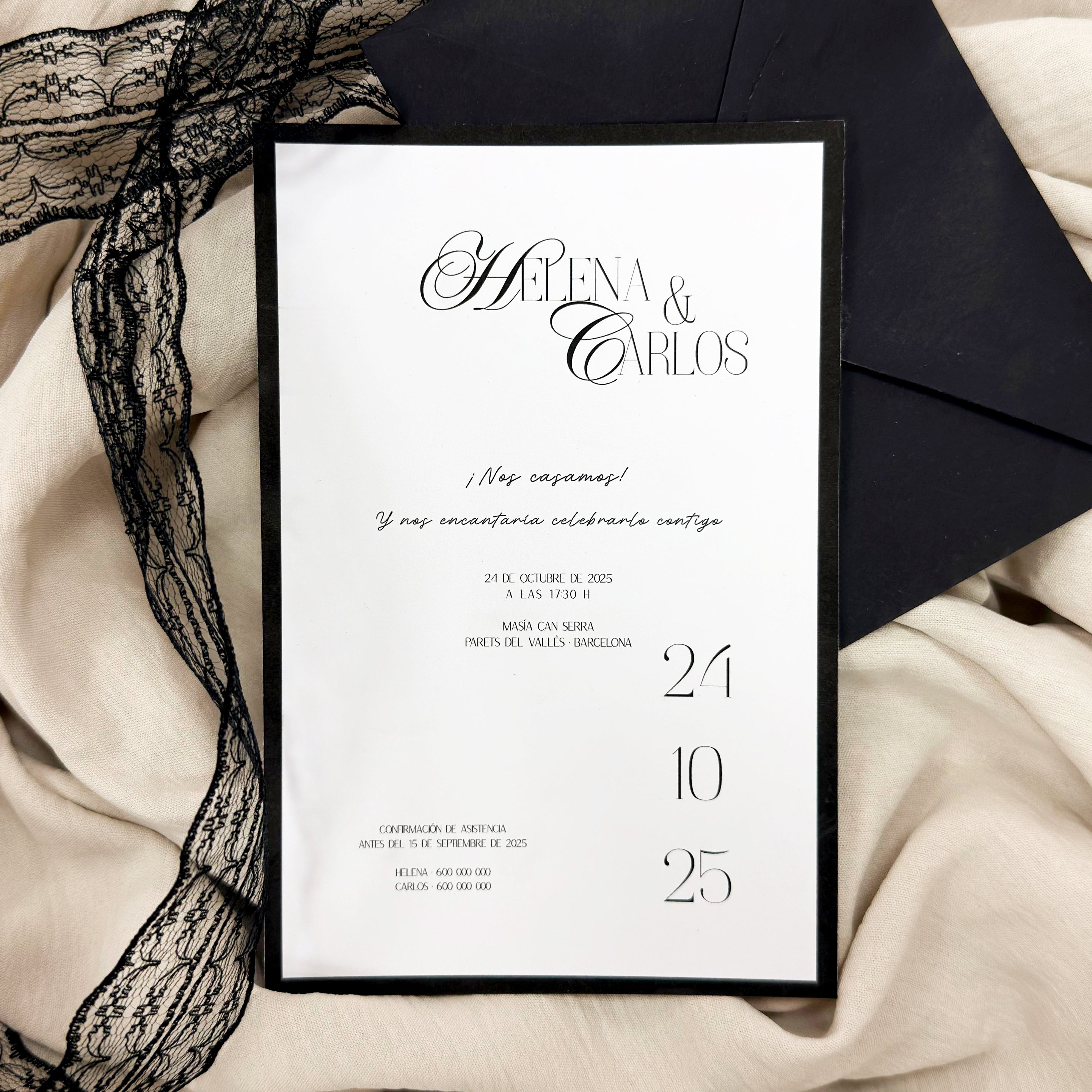 Invitación en marco de Novellie, tarjeta de invitación decorativa enmarcada para eventos especiales en tonos elegantes.